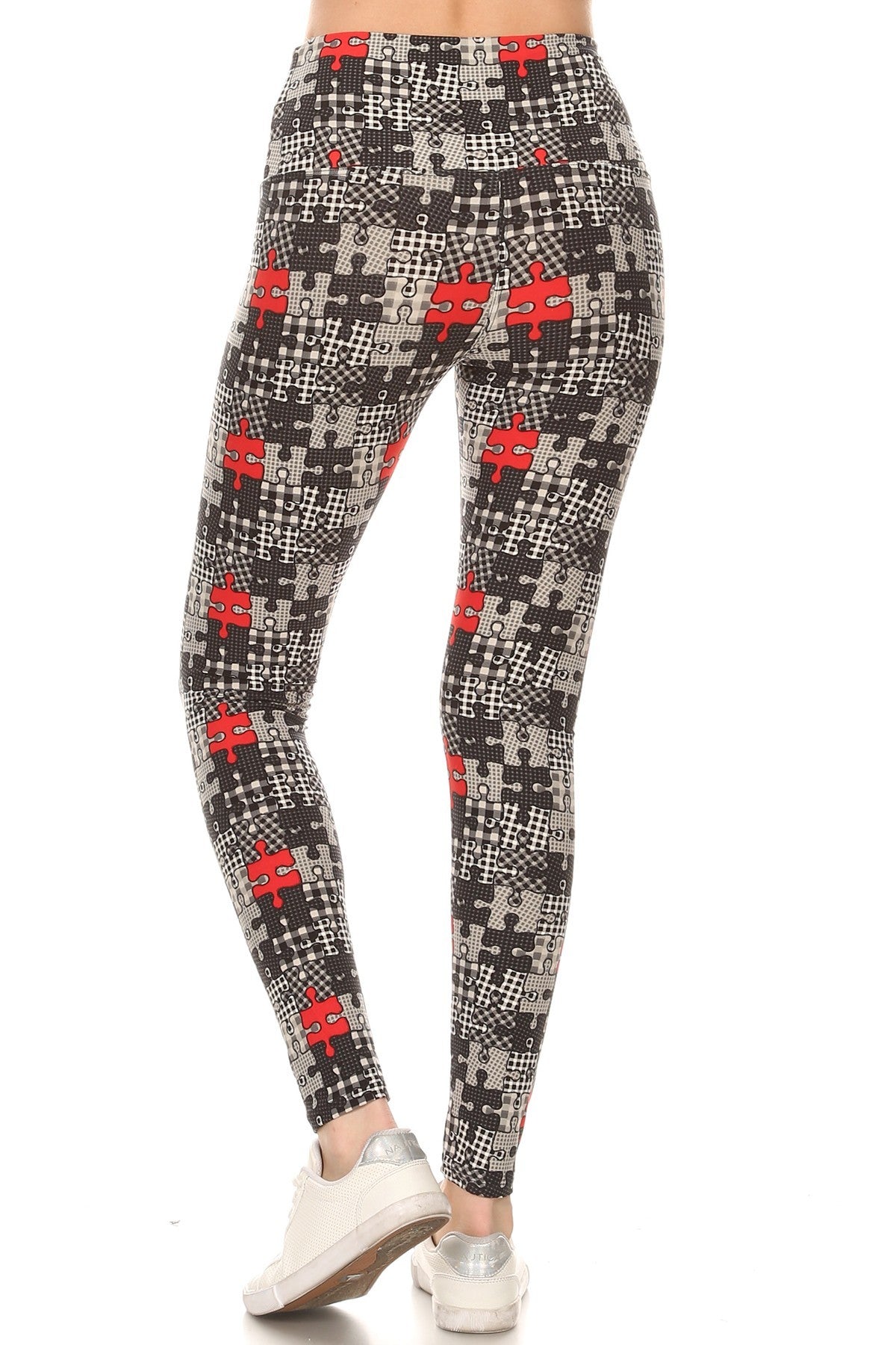 5-inch Long Yoga Style Banded Lined Puzzle Printed Knit Legging With High Waist Smile Sparker