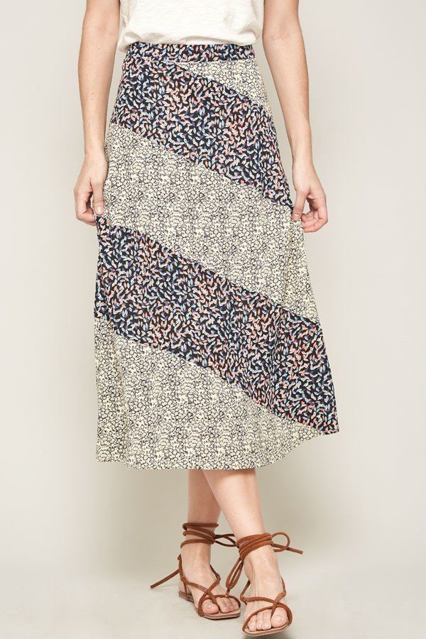 A Floral-print Woven Midi Skirt Smile Sparker