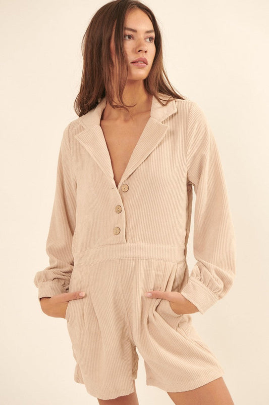 A Woven Corduroy Romper Smile Sparker