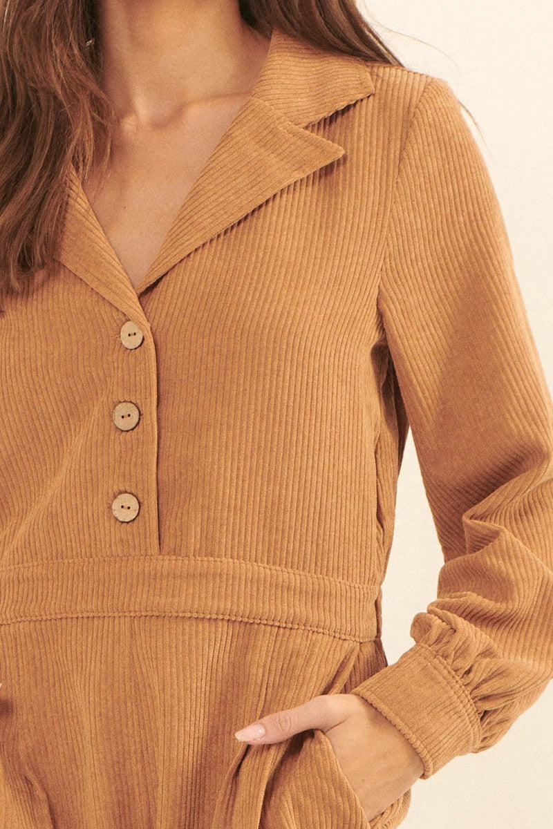 A Woven Corduroy Romper Smile Sparker