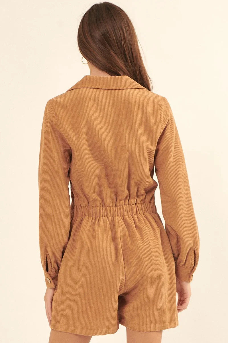 A Woven Corduroy Romper Smile Sparker