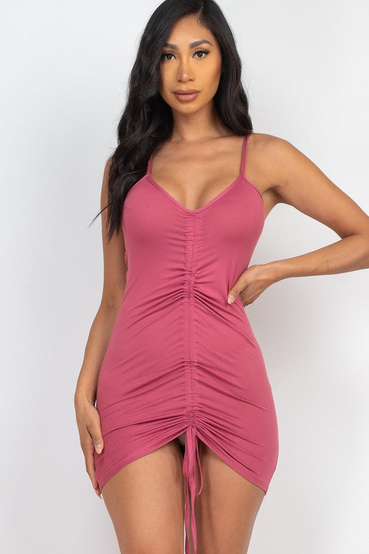 Adjustable Ruched Front Detail Mini Dress Smile Sparker