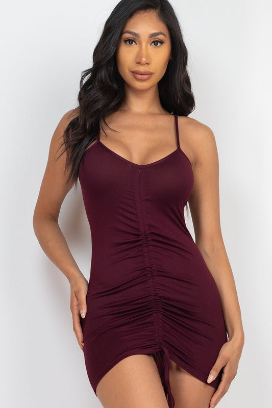 Adjustable Ruched Front Detail Mini Dress Smile Sparker