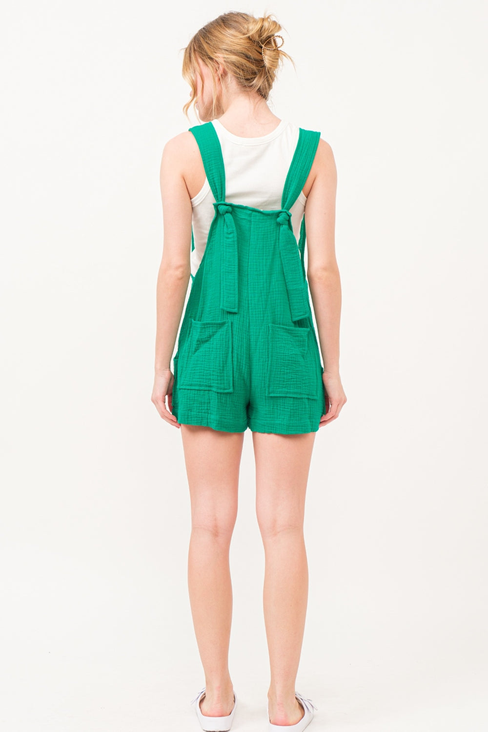 And The Why Button Up Tie Back Sleeveless Romper - ROMPERS - Green