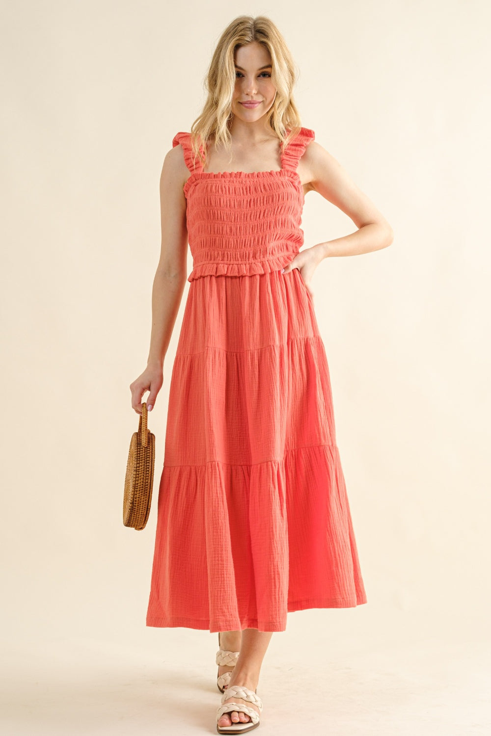 And The Why Smocked Ruffled Tiered Dress - Camellia / S - DRESSES - Caramel