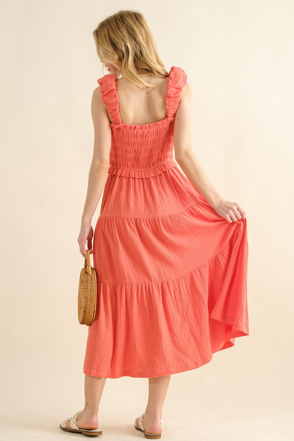 And The Why Smocked Ruffled Tiered Dress - DRESSES - Caramel