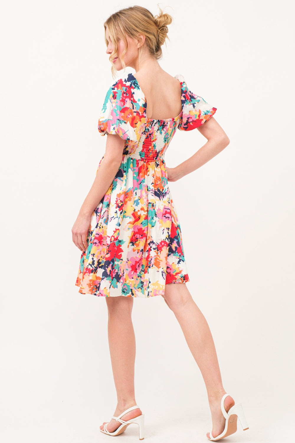 And The Why Square Neck Puff Sleeve Floral Dress - DRESSES - Multi