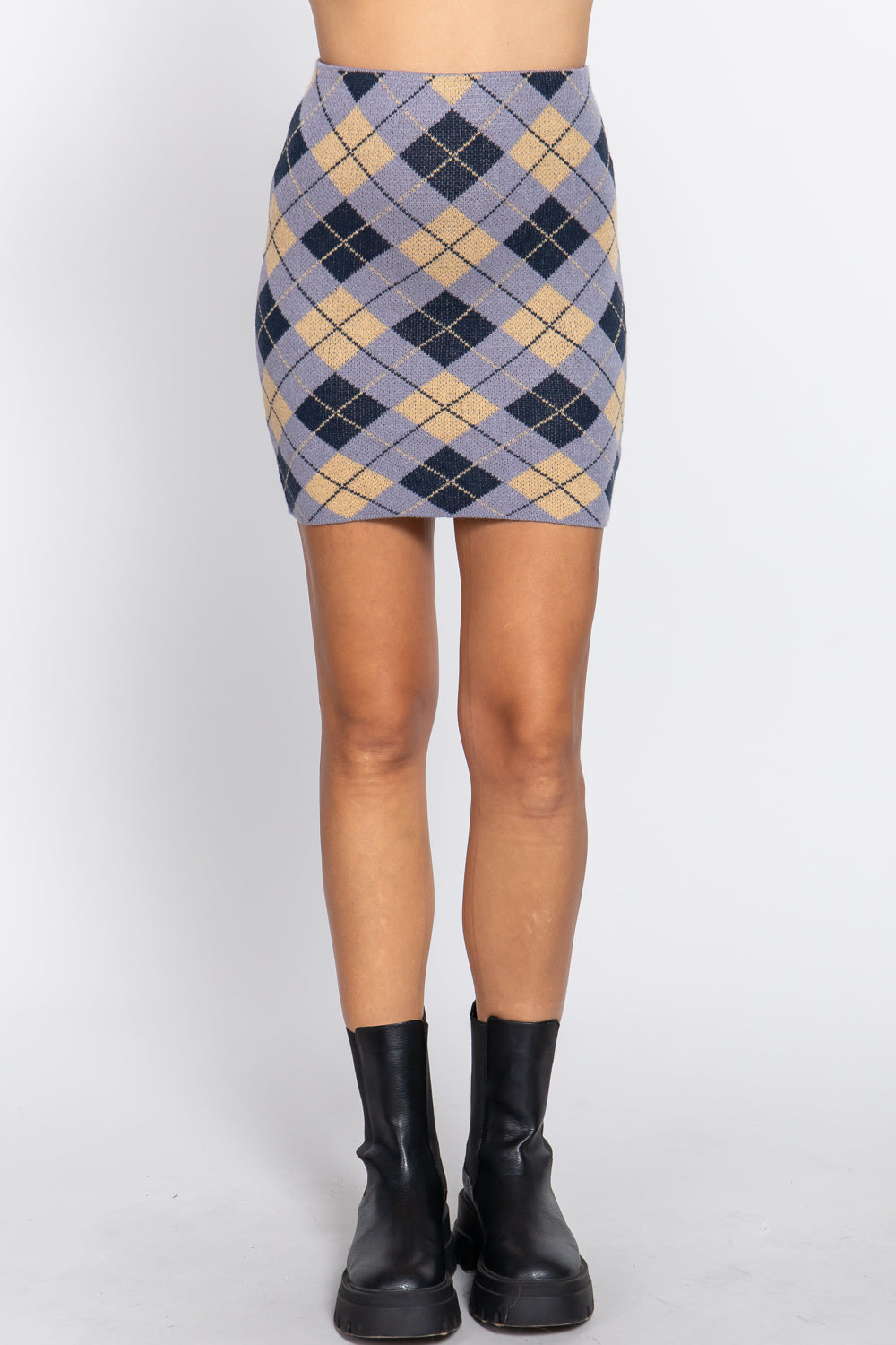 Argyle Jacquard Sweater Mini Skirt Smile Sparker