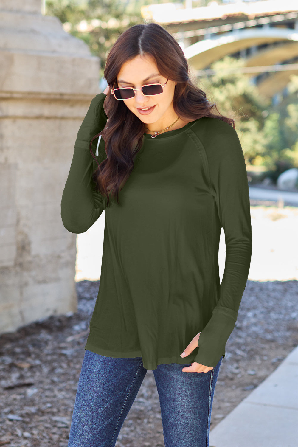 Basic Bae Full Size Round Neck Long Sleeve T-Shirt - Army Green / S - TOPS - Mixed