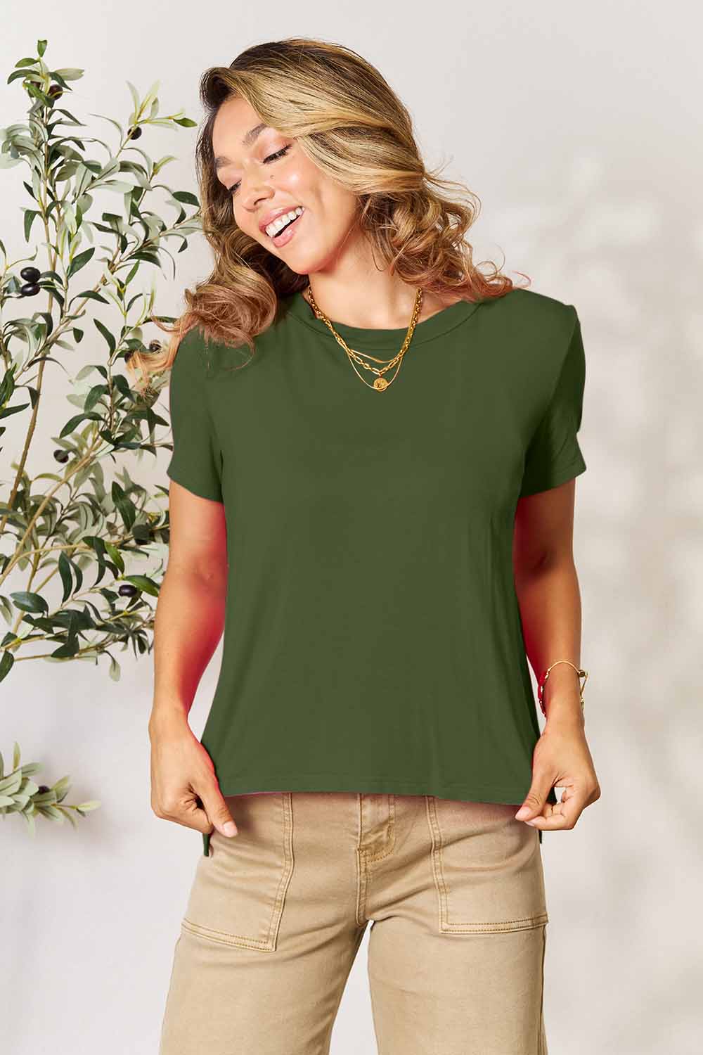Basic Bae Full Size Round Neck Short Sleeve T-Shirt - Matcha Green / S - TOPS - Mixed