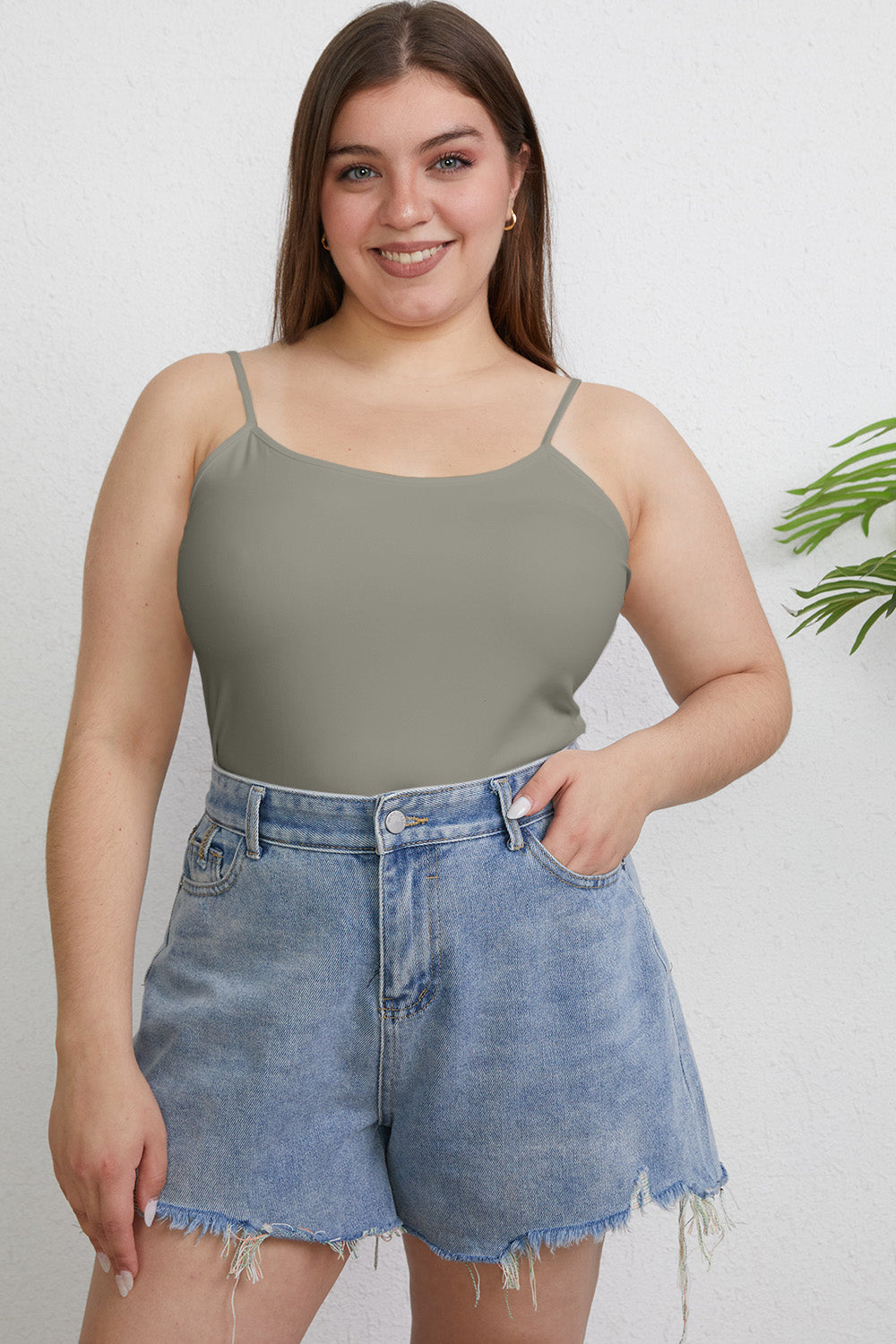 Basic Bae Full Size Round Neck Slim Cami - Dark Gray / S - TOPS - Mixed