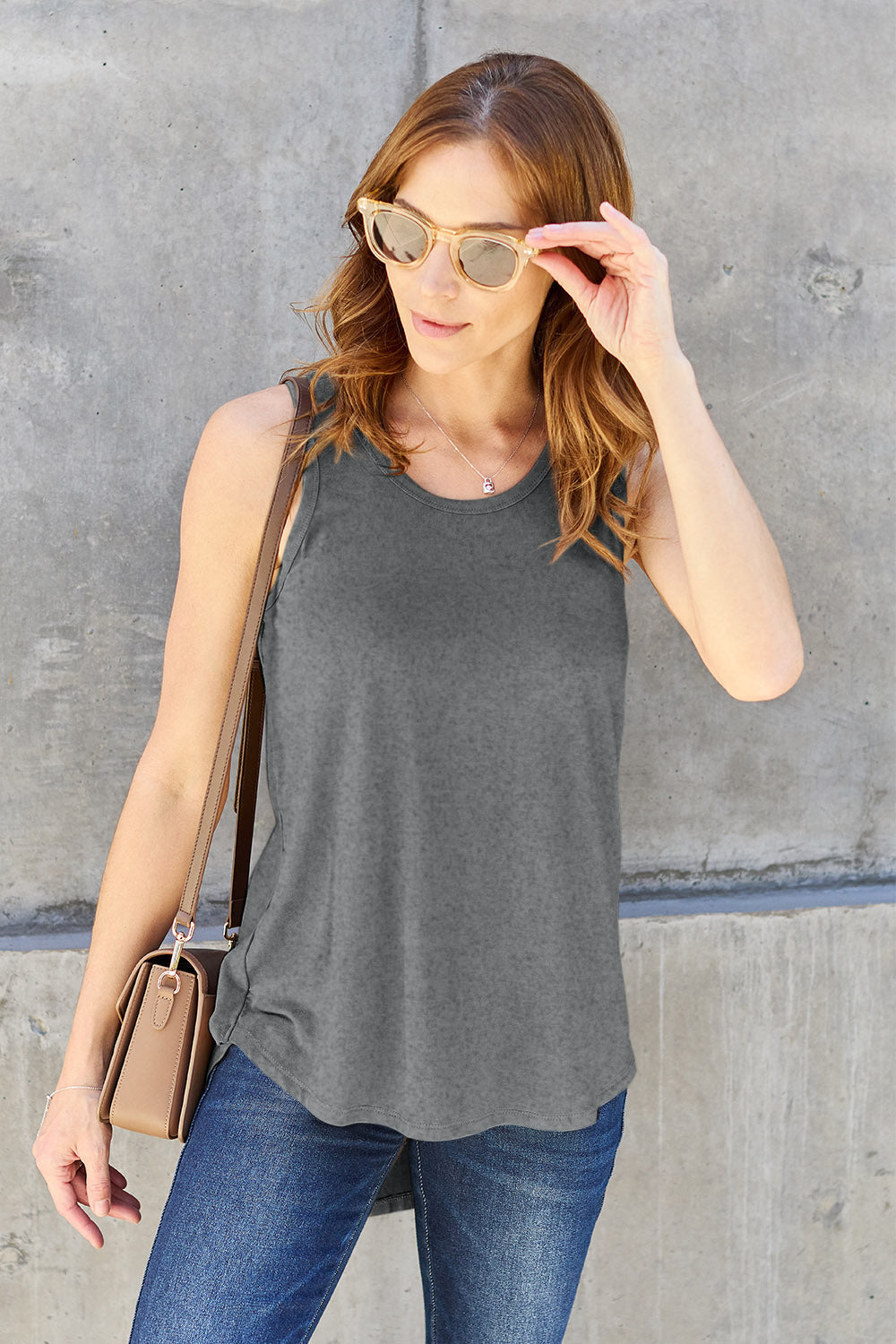 Basic Bae Full Size Round Neck Tank - Gray / S - TOPS - Mixed