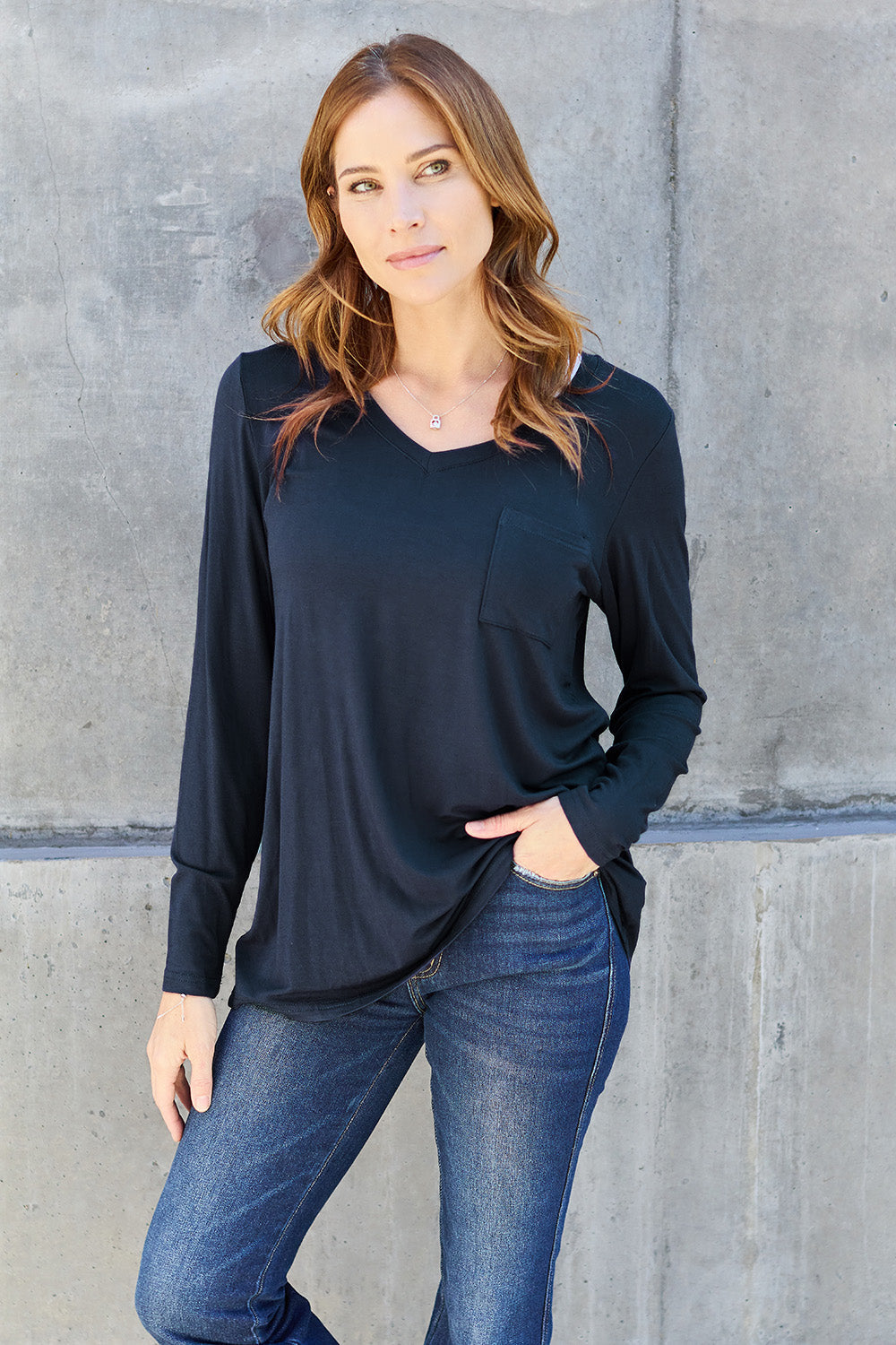 Basic Bae Full Size V-Neck Long Sleeve Top - Dark Blue / S - TOPS - Mixed