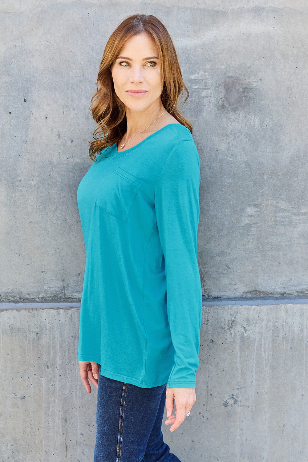 Basic Bae Full Size V-Neck Long Sleeve Top - TOPS - Mixed