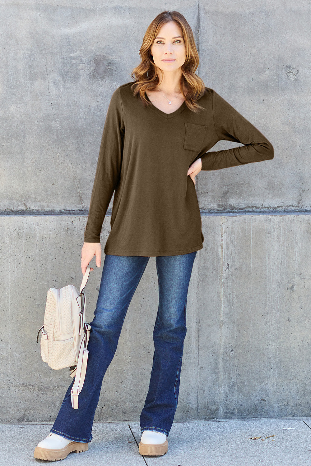 Basic Bae Full Size V-Neck Long Sleeve Top - TOPS - Mixed