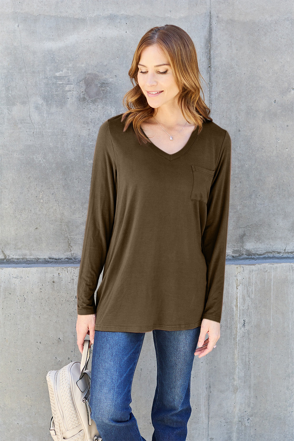 Basic Bae Full Size V-Neck Long Sleeve Top - TOPS - Mixed