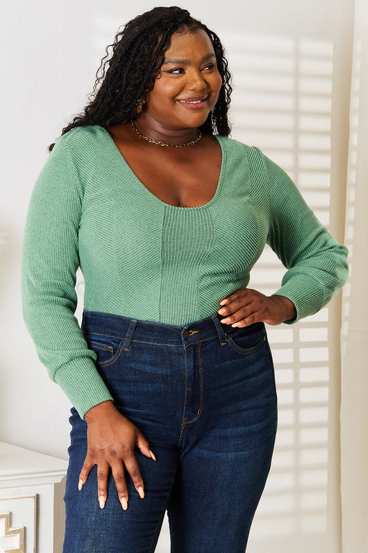 Basic Bae Scoop Neck Long Sleeve Top - Green / S - TOPS - Green