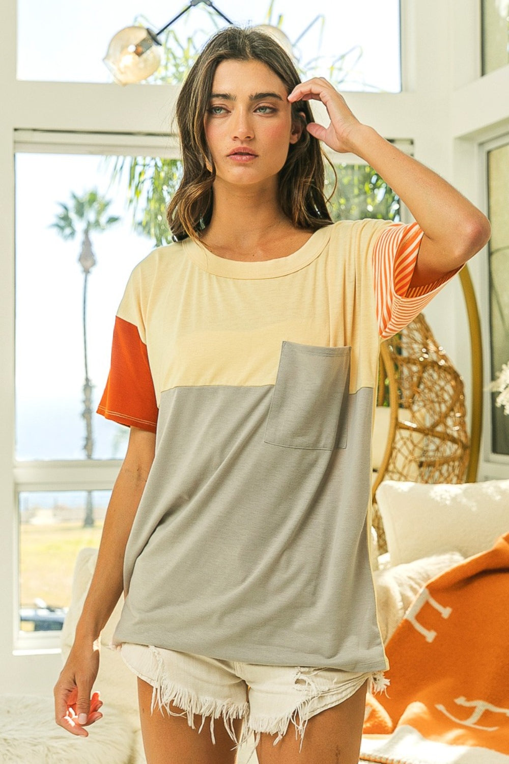 BiBi Color Block Short Sleeve T-Shirt - TOPS - Multi