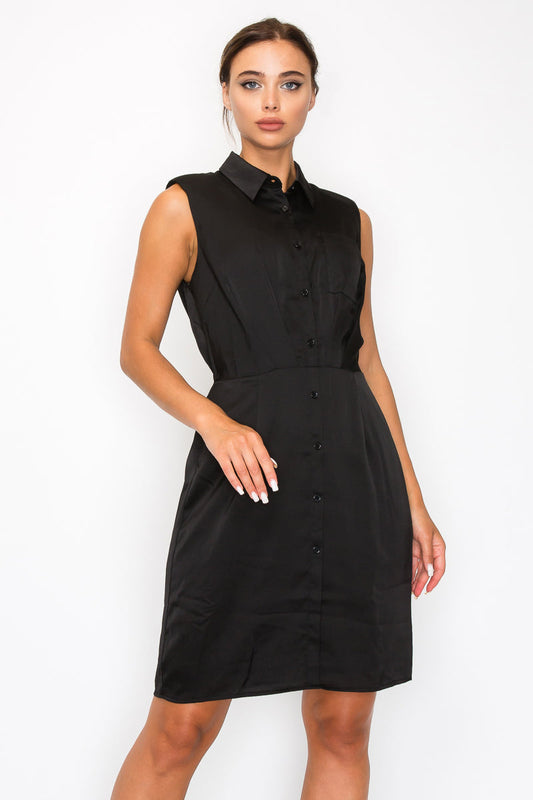 Button-down Pleated Shirt Dress Smile Sparker