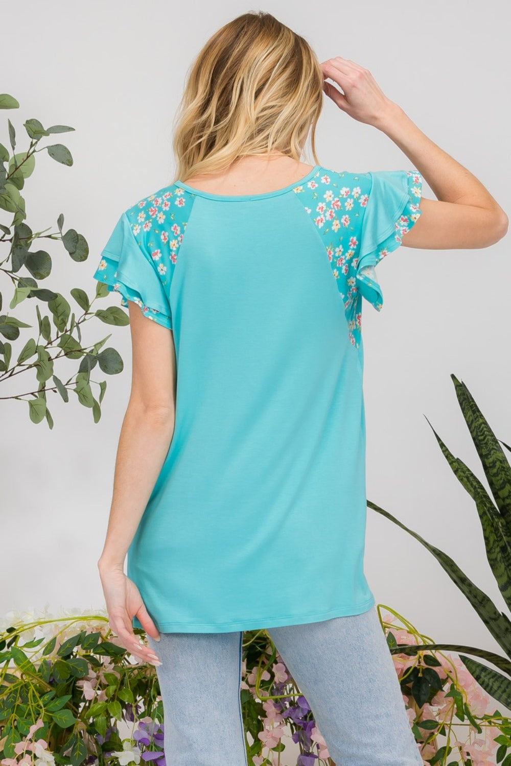 Celeste Full Size Floral Contrast Short Sleeve Top - TOPS - Mixed