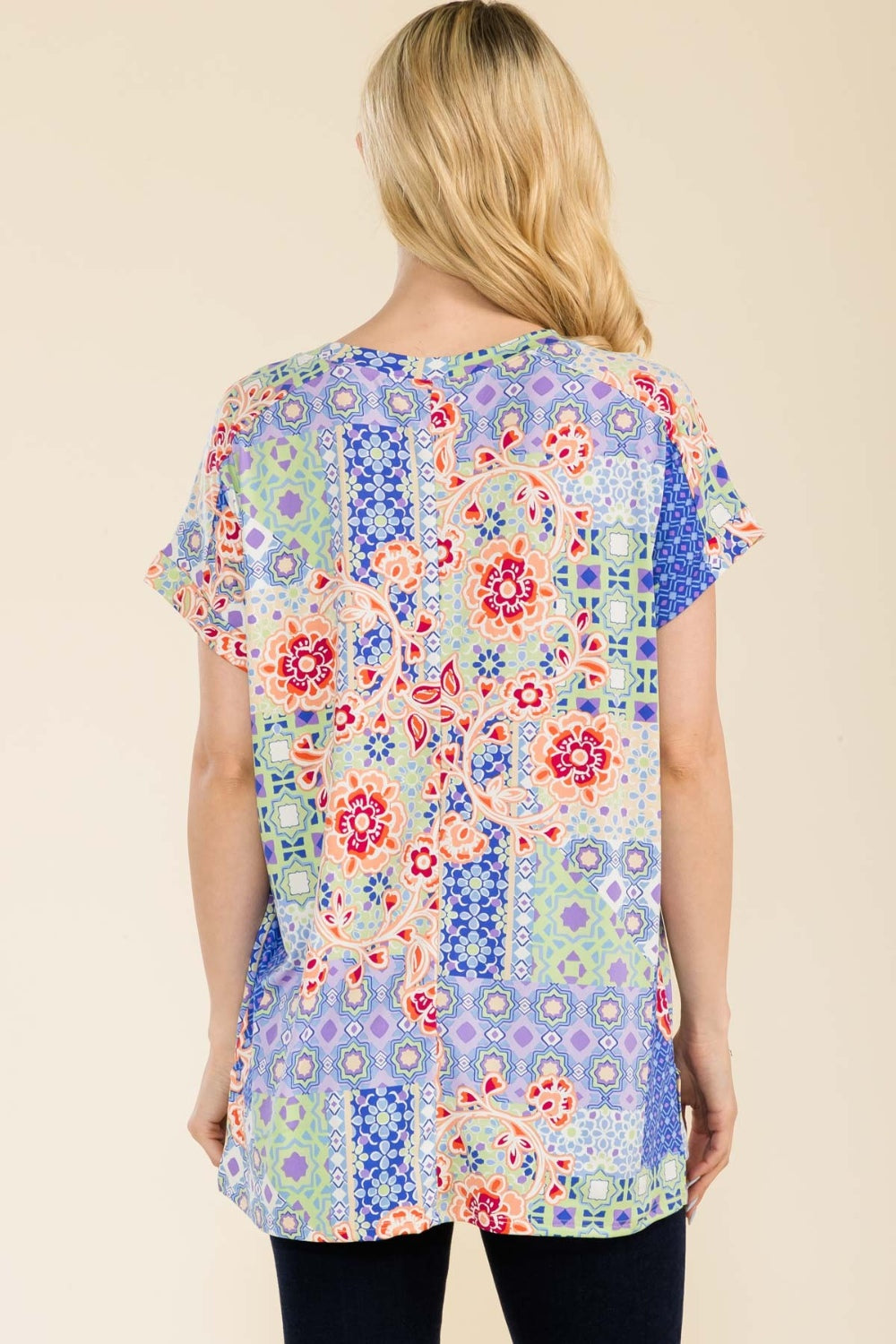 Celeste Full Size Round Neck Short Sleeve Floral T-Shirt - TOPS - Multi