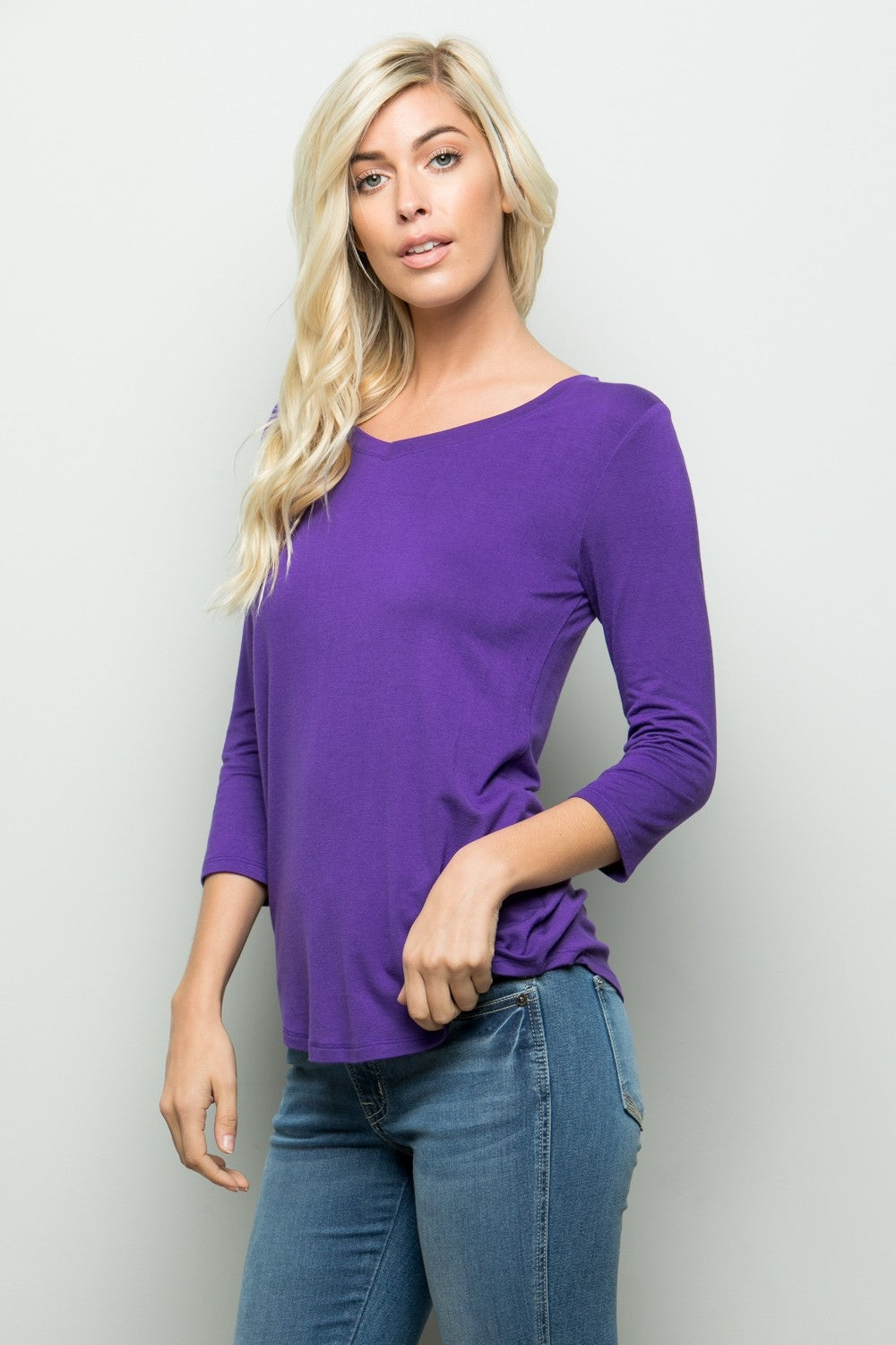 Celeste Full Size Three Quarter Sleeve V-Neck T-Shirt - TOPS - Mixed