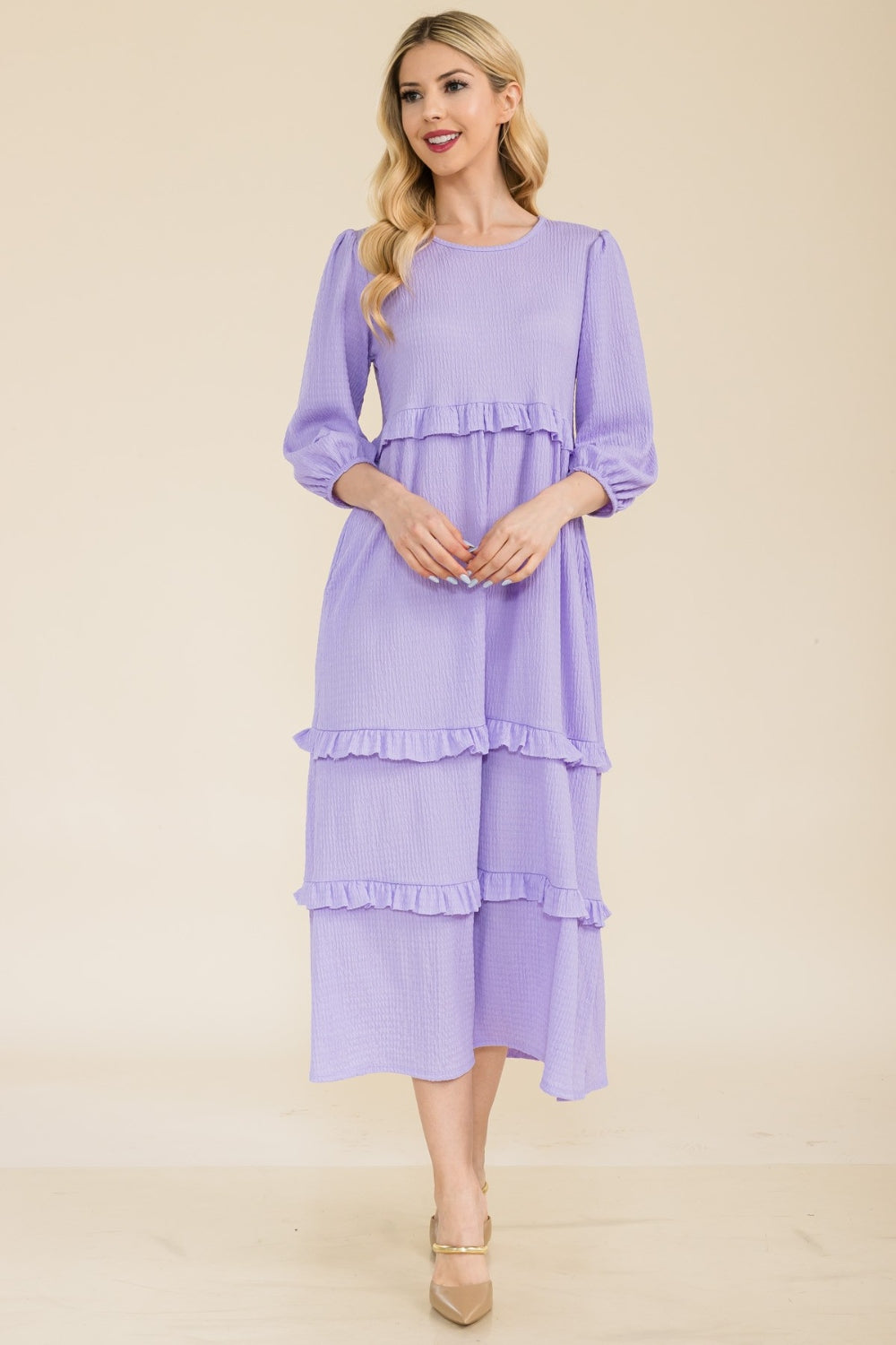 Celeste Full Size Tiered-Ruffle Midi Dress - DRESSES - Mixed