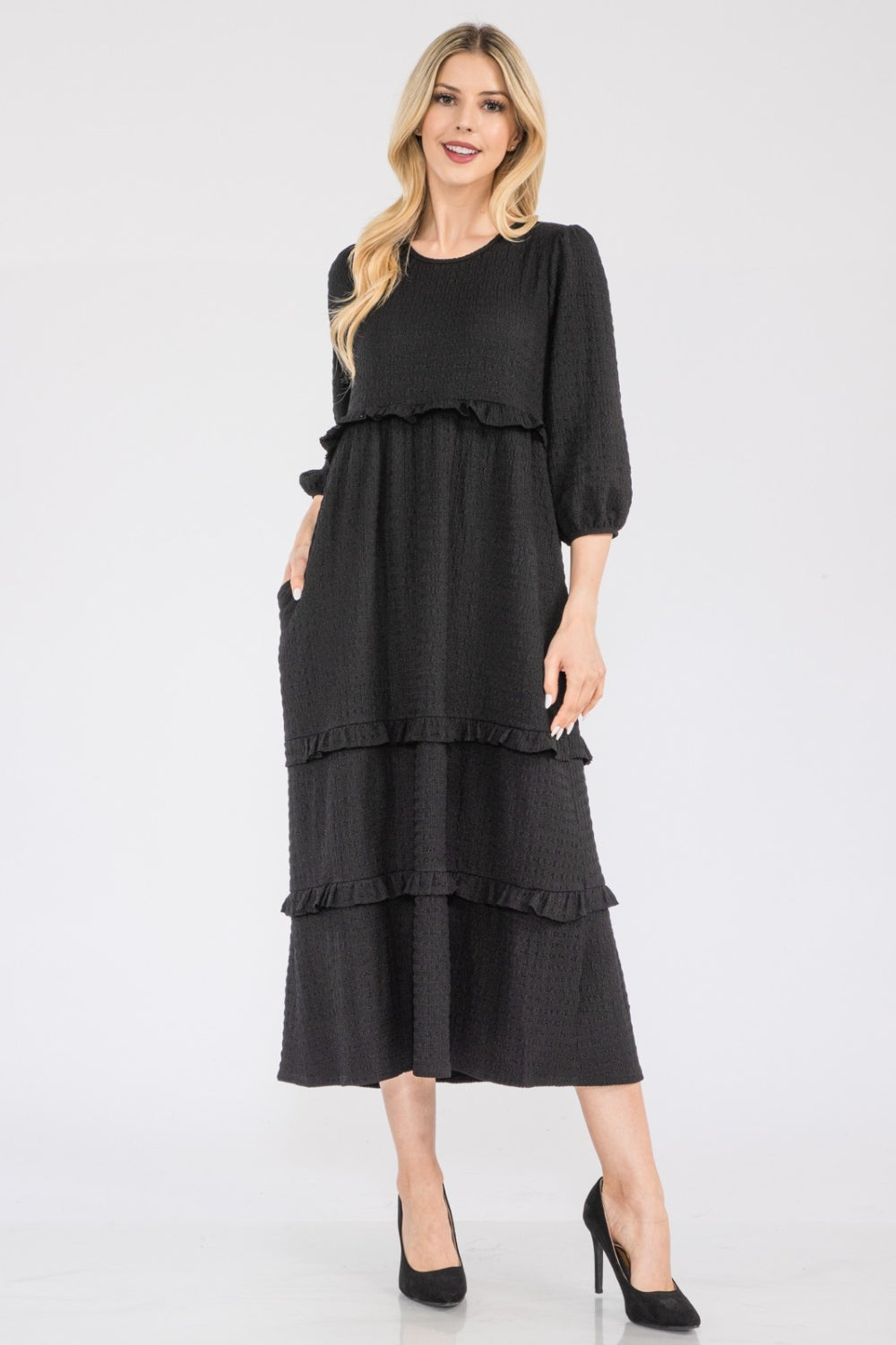 Celeste Full Size Tiered-Ruffle Midi Dress - DRESSES - Mixed