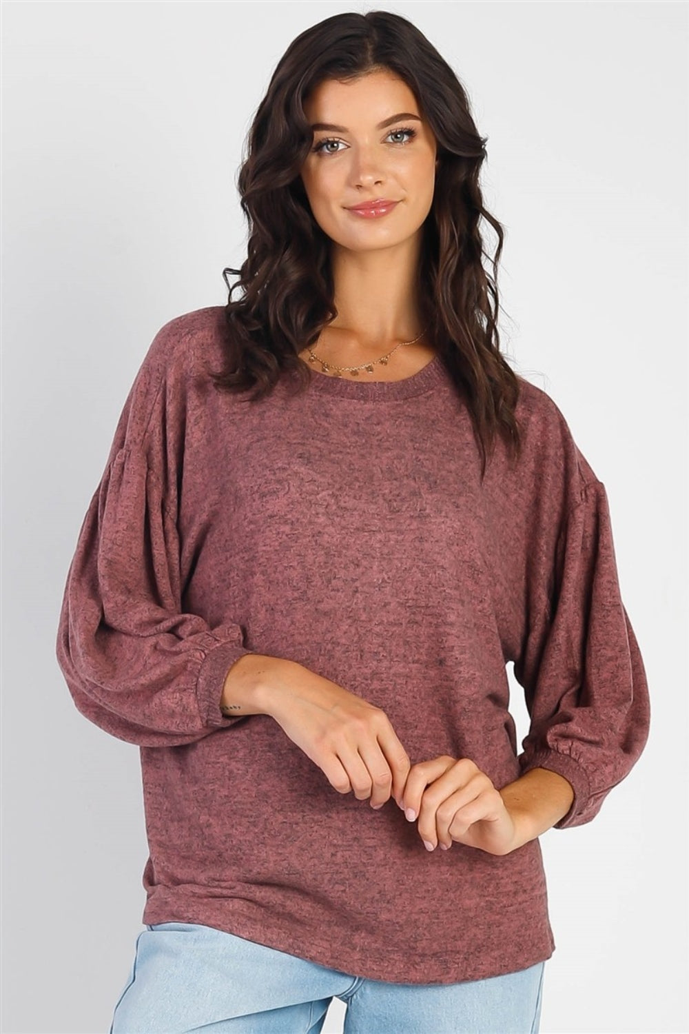 Cherish Apparel Drop Shoulder Puff Sleeve Top - Mauve / S - TOPS - Mixed