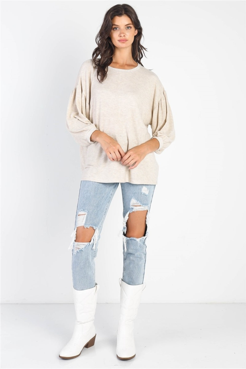 Cherish Apparel Drop Shoulder Puff Sleeve Top - TOPS - Mixed