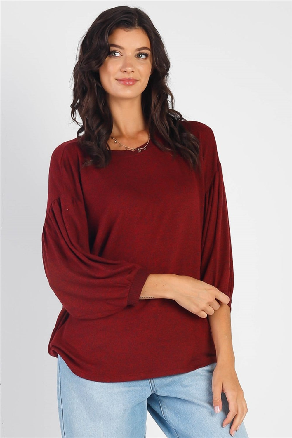 Cherish Apparel Drop Shoulder Puff Sleeve Top - TOPS - Mixed