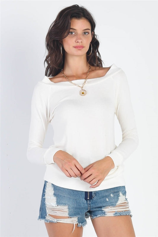 Cherish Apparel Flannel Long Sleeve Top - Ivory / S - TOPS - Ivory