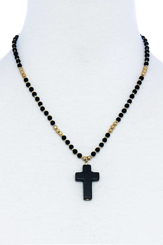 Chic Beaded And Cross Pendant Necklace Smile Sparker