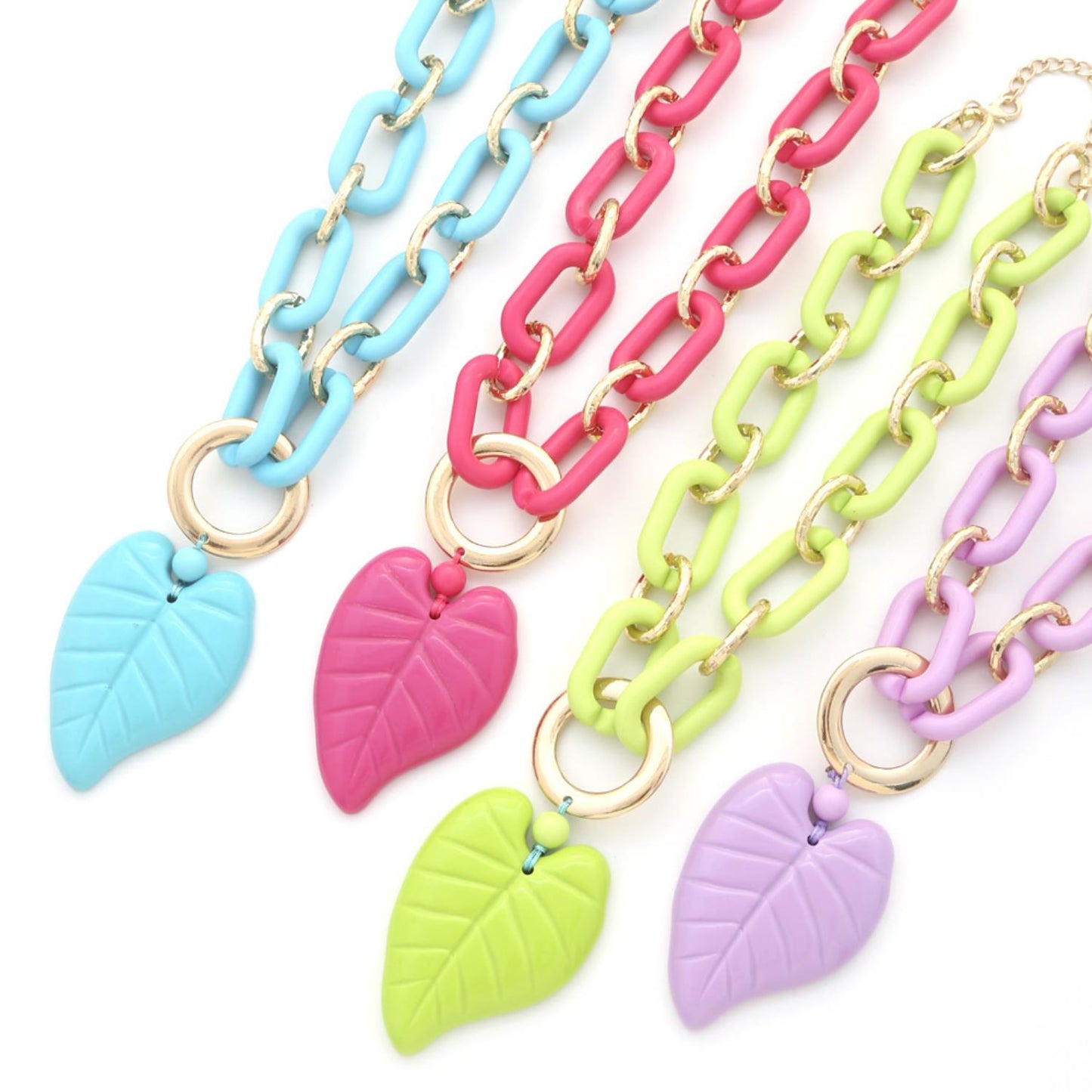 Chunky Color Acrylic Leaf Pendant Necklace Smile Sparker