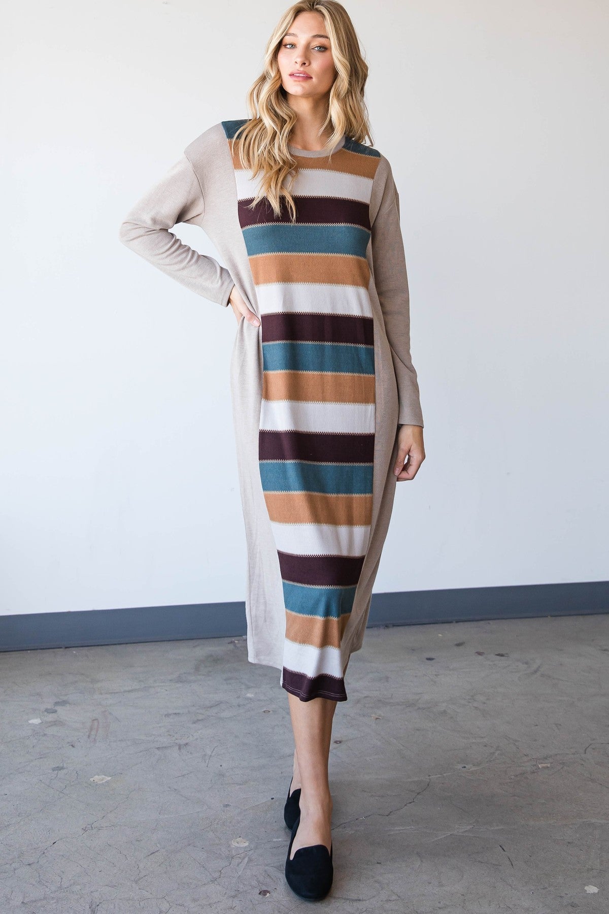 Colorblock Striped Dress Smile Sparker