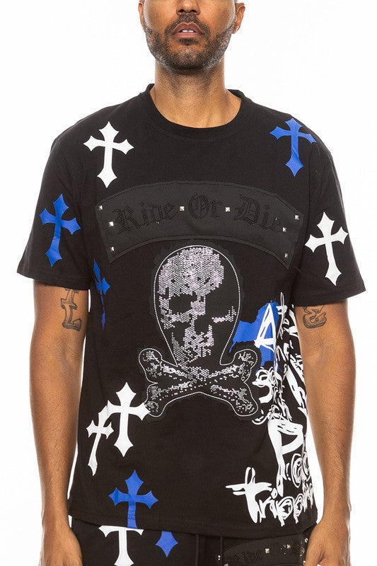 Cotton Print Chome Cross T - shirt Smile Sparker