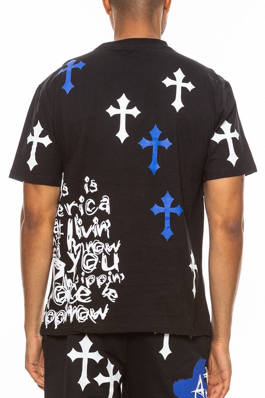 Cotton Print Chome Cross T - shirt Smile Sparker