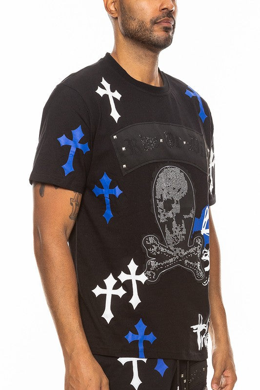 Cotton Print Chome Cross T - shirt Smile Sparker