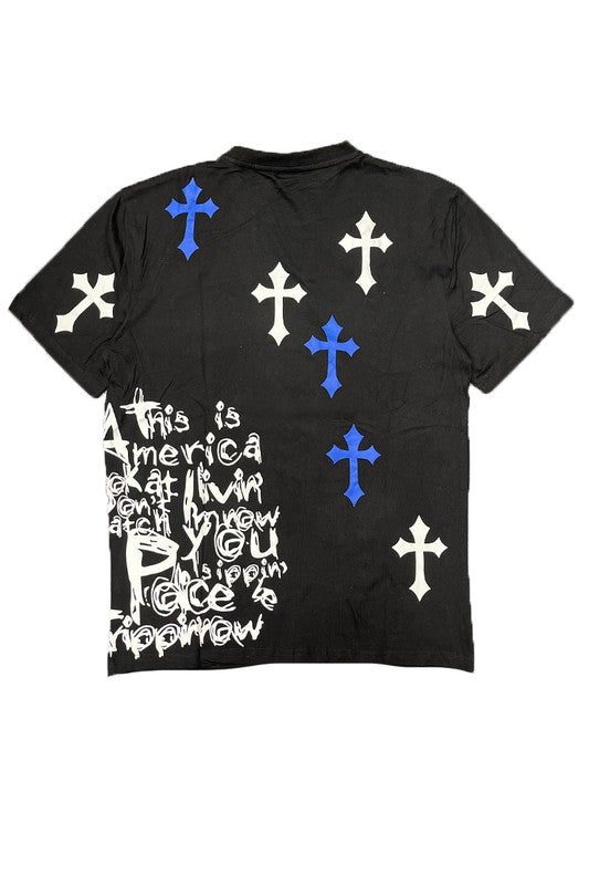 Cotton Print Chome Cross T - shirt Smile Sparker