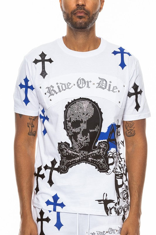 Cotton Print Chome Cross T - shirt Smile Sparker