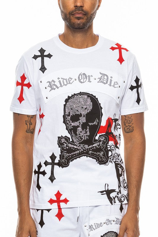 Cotton Print Chome Cross T - shirt Smile Sparker