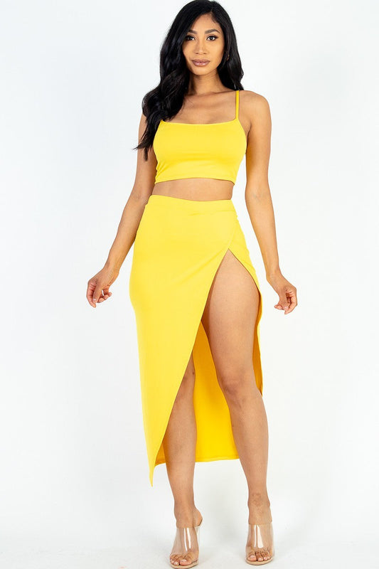 Crop Cami & Split Thigh Maxi Skirt Set Smile Sparker