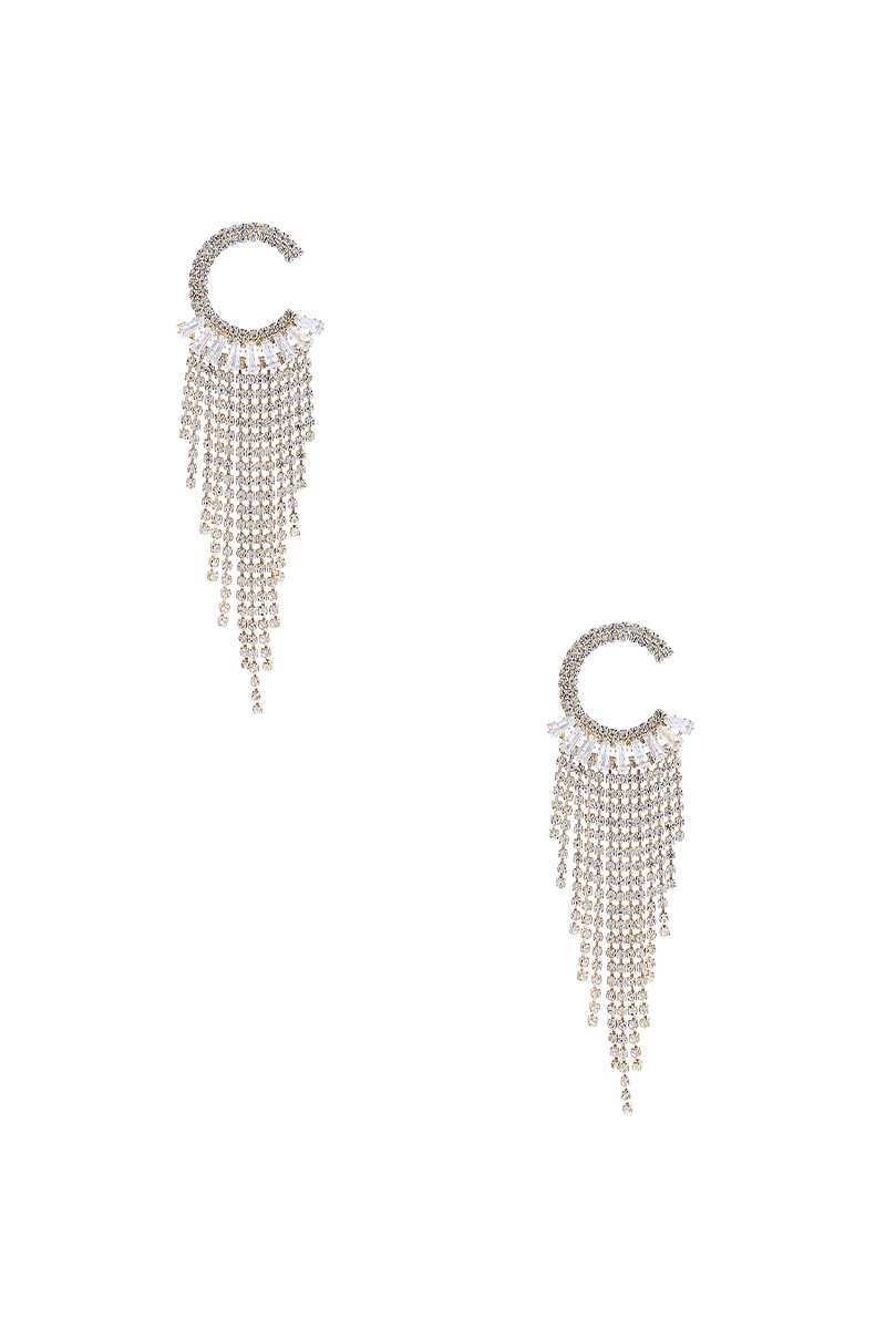 Crystal C Shape Baguette Fringe Earring Smile Sparker