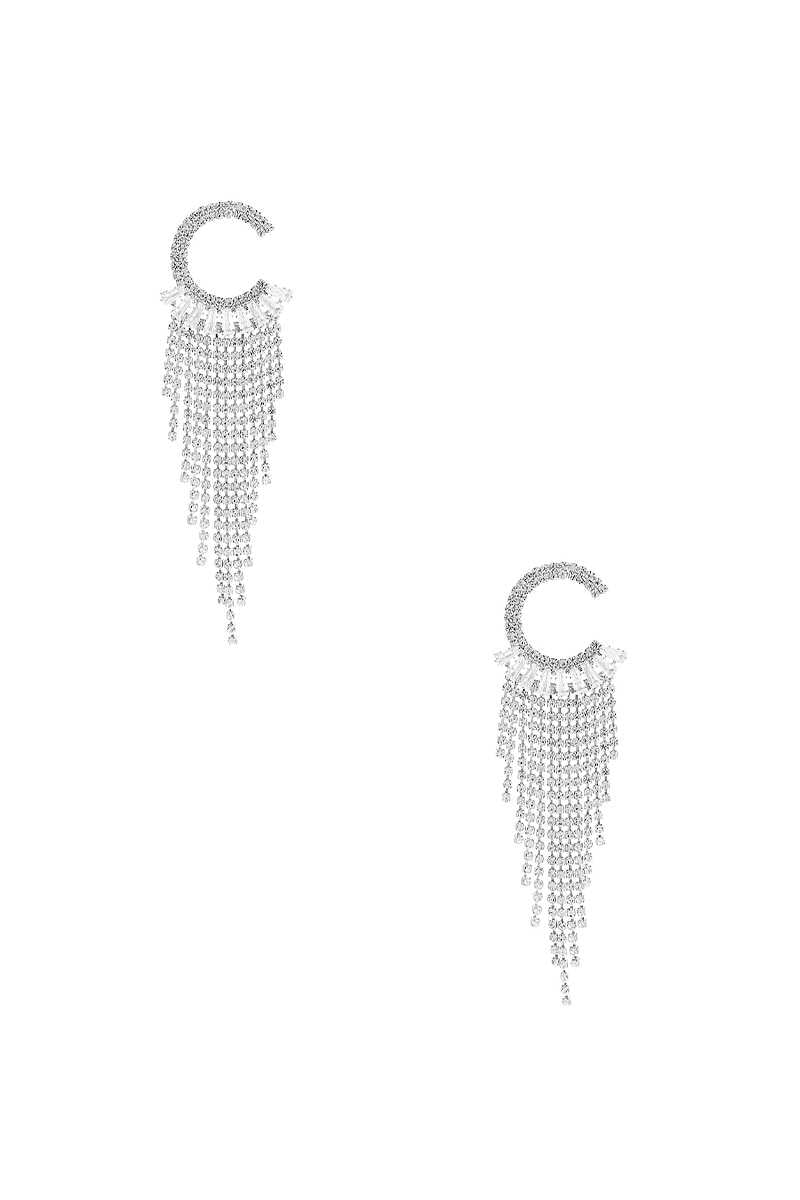 Crystal C Shape Baguette Fringe Earring Smile Sparker