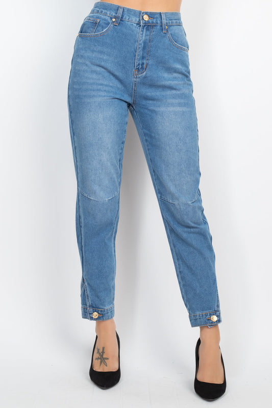 Cuffed-button Mom Jeans Smile Sparker