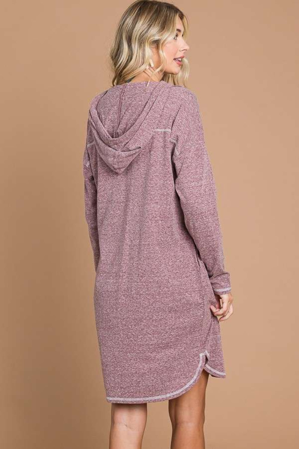 Culture Code Full Size Hooded Long Sleeve Sweater Dress - DRESSES - Brown