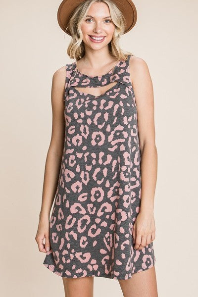 Cute Animal Print Cut Out Neckline Sleeveless Tunic Dress Smile Sparker