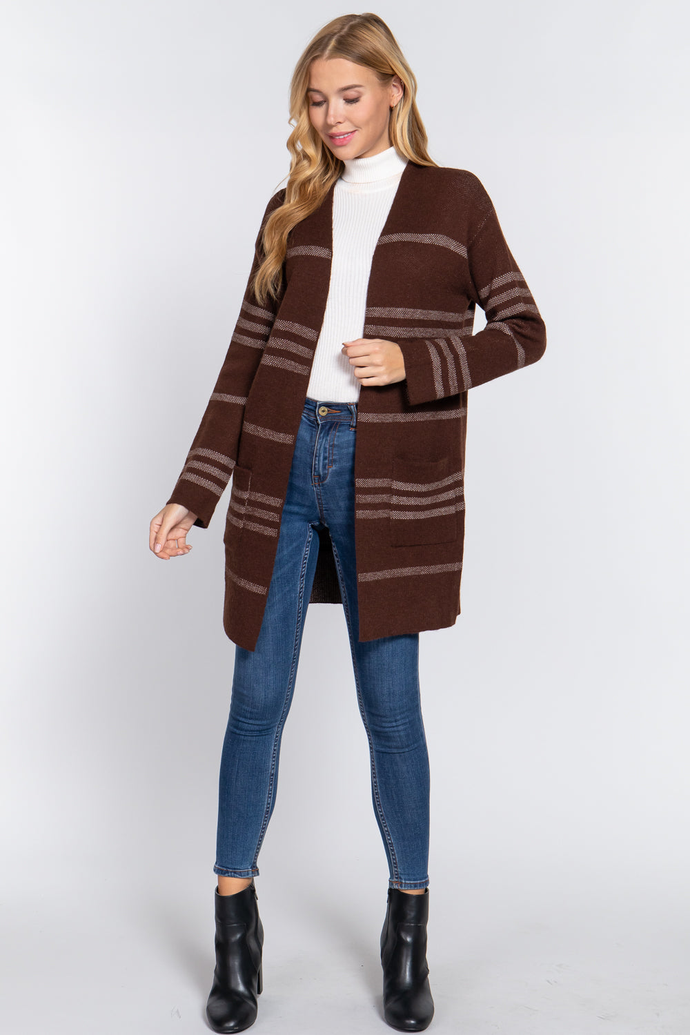 Dolman Slv Stripe Open Sweater Cardigan Smile Sparker