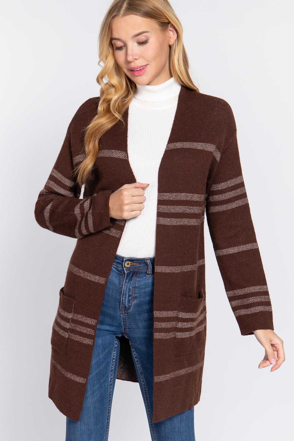 Dolman Slv Stripe Open Sweater Cardigan Smile Sparker