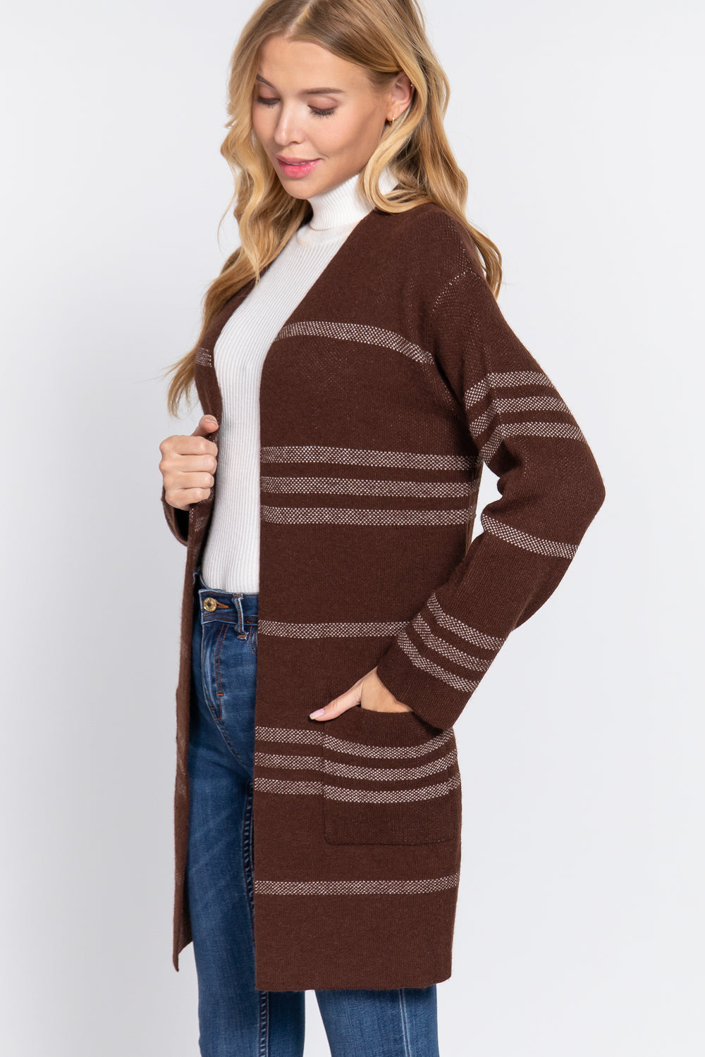 Dolman Slv Stripe Open Sweater Cardigan Smile Sparker